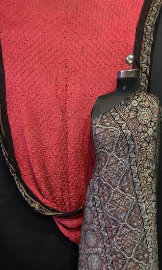 Ajrakh Bandhej Modal Silk Sarees