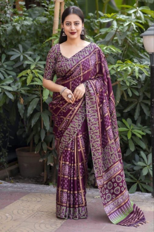 Pashmina Ajrakh Saree