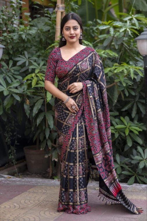 Pashmina Ajrakh Saree