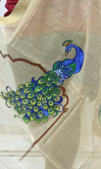 Hand Painted (Peacock) Chanderi Silk Dupattas