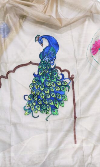 Hand Painted (Peacock) Chanderi Silk Dupattas